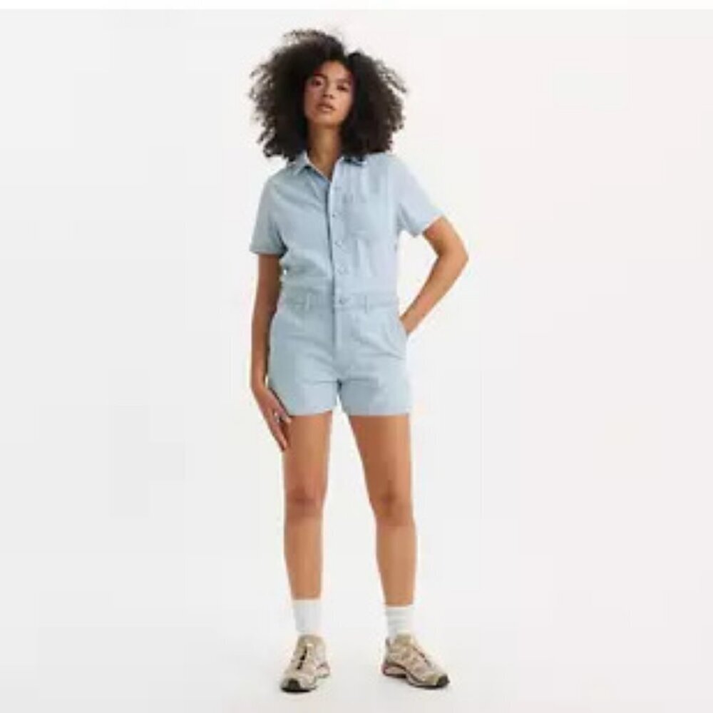 Levi's XS Heritage Short Sleeve Romper Light Wash Denim Jean